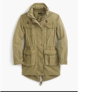 J Crew Boyfriend Fatigue Military Parka Jacket Green Hood Anorak Utility Women S